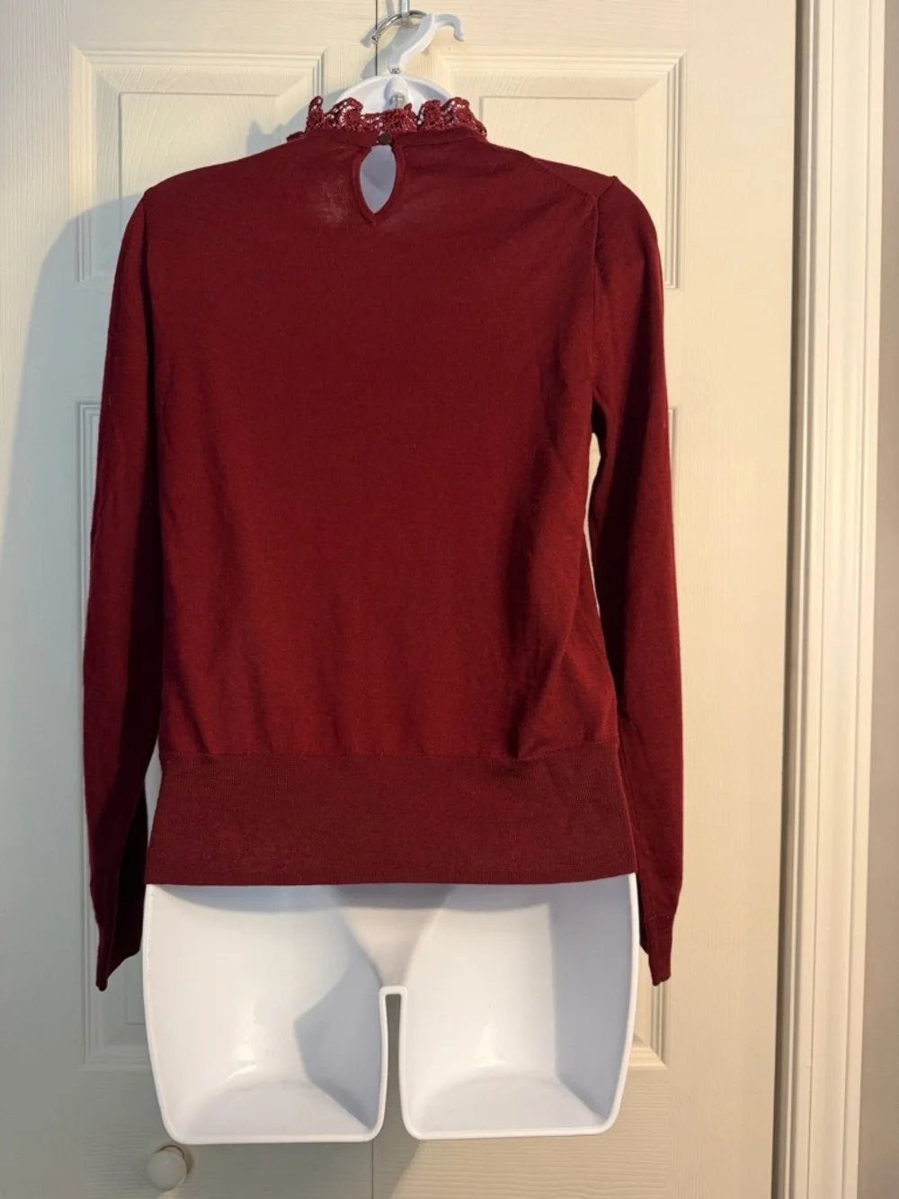 J.Crew Victorian Romantic Lace Collar Ruffle Lace Neck Maroon Size Small